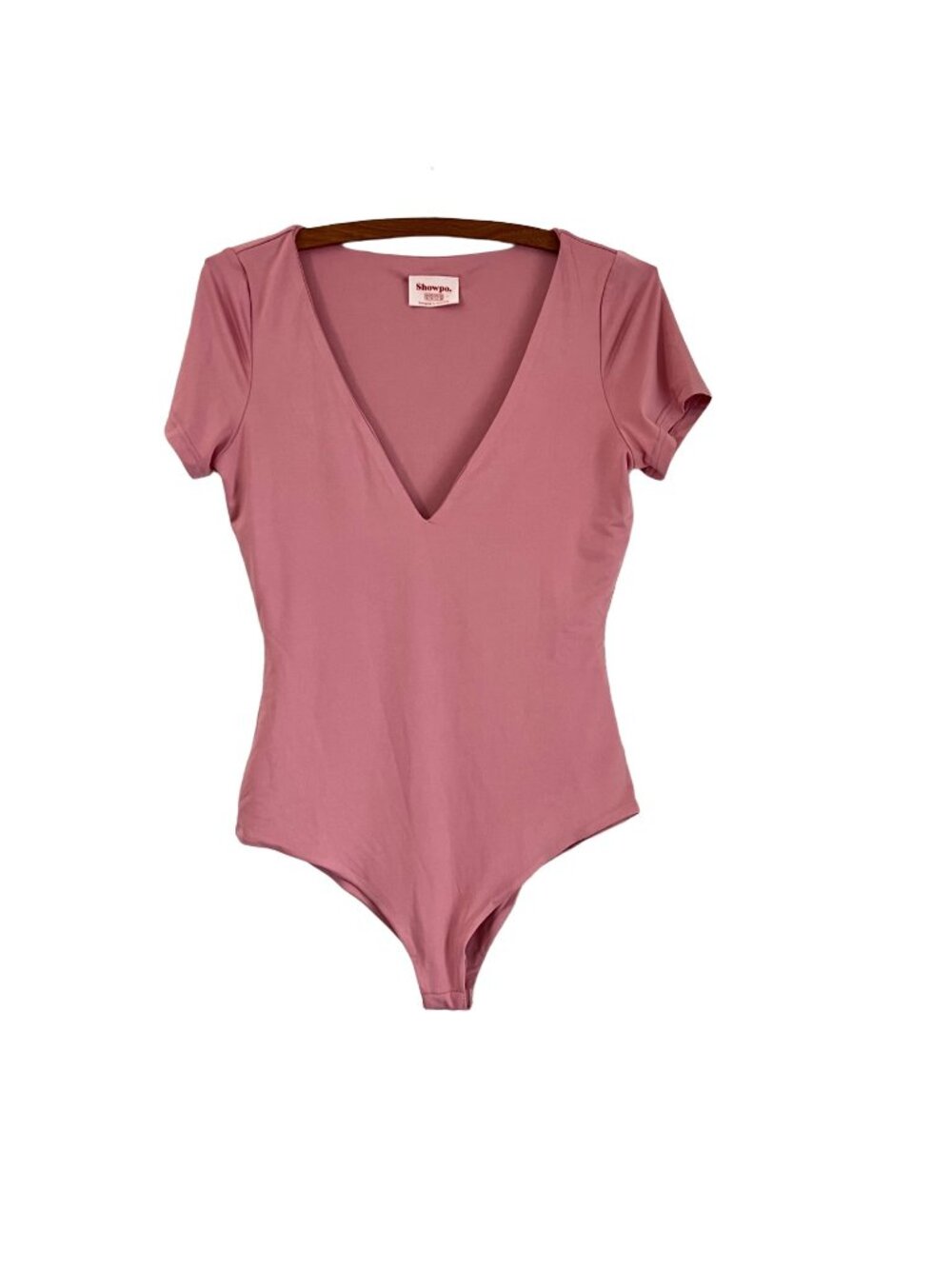 Showpo Pink Short Sleeve Vneck Bodysuit Top Size 6